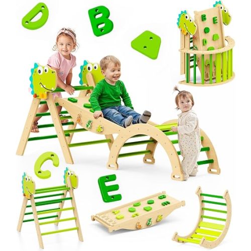 Pikler Triangle Set, 11-in-1 Montessori Climbing Toy for Toddlers