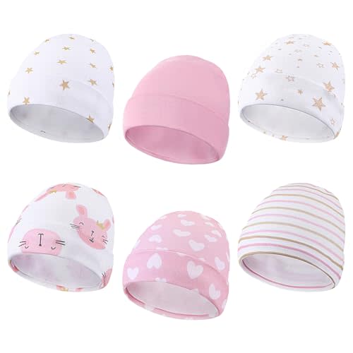Newcotte 6 Pcs Preemie Baby Hats Cotton Preemie Caps Warm Newborn Beanie Premature Hat for Nicu Premature Baby Boy Girl