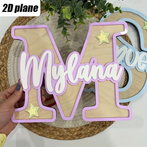 1pc Personalized Flower and Star Decorated Wooden First-letter Doorplate Customization, Suitable for Home Wall Decoration Hangers, Children's School Opening Nameplates, Children's Birthday Party Gifts, Christmas and Halloween Gifts