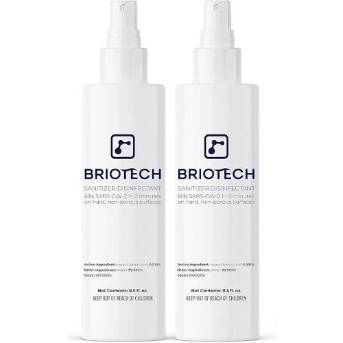 BRIOTECH Sanitizer Disinfectant Hypochlorous Spray, Kill 99.99% of Viruses & Bacteria, Control Mold, Eliminate Odor, Gentle for Nursery & Play Rooms, Food Contact Surface Sanitizer, 8.5 fl oz (2 Pack)