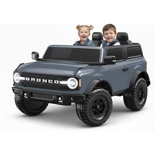 Kid Trax 12V Ford Bronco Ride-On Toy for Ages 3-7, Battery Powered, LED Headlights, FM Radio, MP3, Horn, 2-Seater, Max Weight 130 lb, 2 Speeds, Electric Car for Kids, Kids Ride on Toys, No Remote