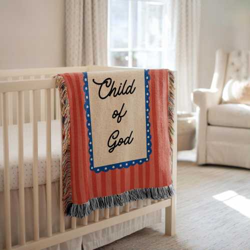 Christian Baby Blanket, Vintage Stripe Pattern Child of God Woven Blanket, Faith-Based Newborn, Baptism & Baby Shower Gift