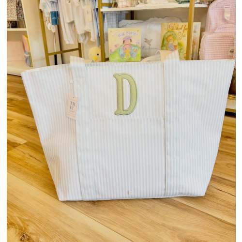 TRVL XL Blue Pimlico Stripe Tote- Single initial Appliqué