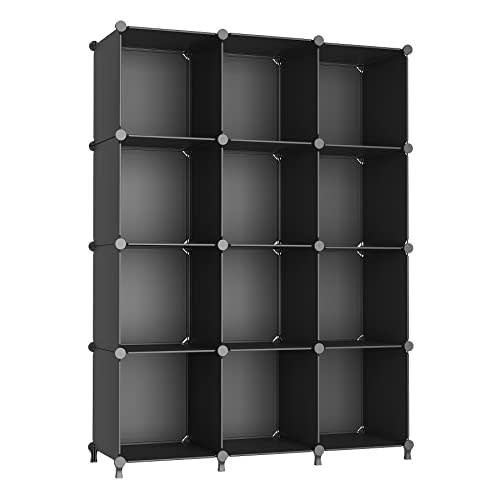 AWTATOS 12 Cube Storage Organizer, Closet Organizer Storage Shelves, Black | Portable Closet, DIY Stackable Storage Cubes Shelve, Plastic Clothes Organizer Shelving for Home, Bedroom