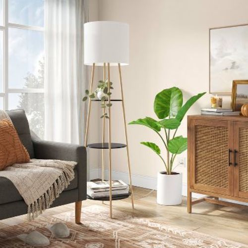 68"x20" Shelf Floor Lamp Black/Natural - Threshold™: ETL Listed, 3-Way Rotary Switch, MDF Storage Shelves