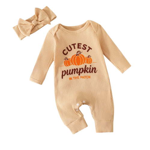 YDFCWXW My First Halloween Baby Girl Outfit Pumpkin Long Sleeve Romper Jumpsuit Newborn Girl Fall Clothes (Beige, Newborn)