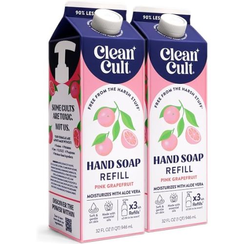Cleancult Liquid Hand Soap Refill - Pink Grapefruit- Moisturizes Dry & Sensitive Skin - Made with Aloe Vera & Essential Oils - Eco Friendly - Paper-Based Packaging - 32 oz/2 Pack