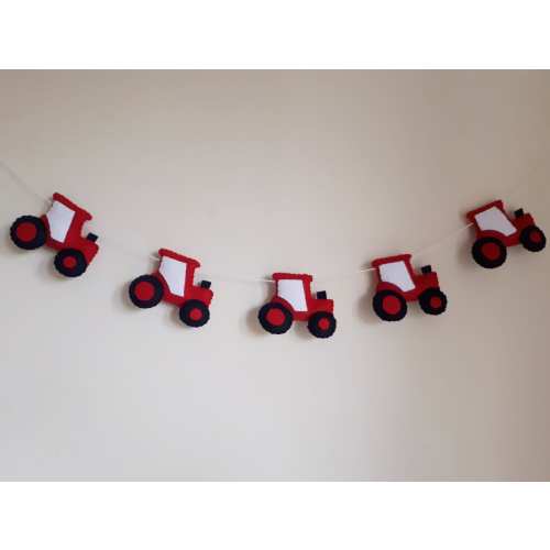 Tractor garland, bunting, boys room, farmyard, nursery, tractor decor, farming, farm, felt garland, farm bedroom, new baby gift, Christening