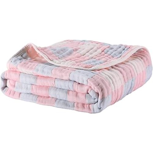 MUKIN Neutral Cotton Receiving Swaddle Blanket and Quilt for Girls and Boys, Also for Newborn Nursing Cover, Baby Bath Towels (Pink,Blue)