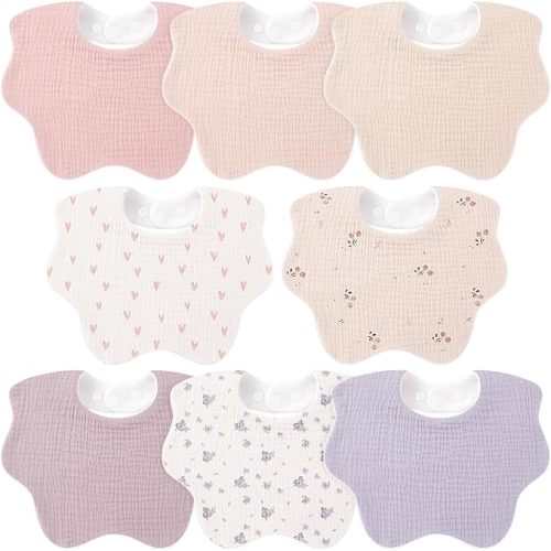 Bearmoss Baby Bibs for Drooling & Teething 8 Pack Muslin Cotton Soft Absorbent Adjustable Unisex Bibs Boys Girls 0-36 Months