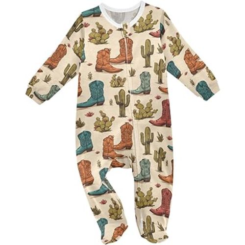 Caikeny Baby One-Piece Footies Cowgirl Cowboy Hats Newborn Rompers Pajamas Pjs for Boys Girls 3M