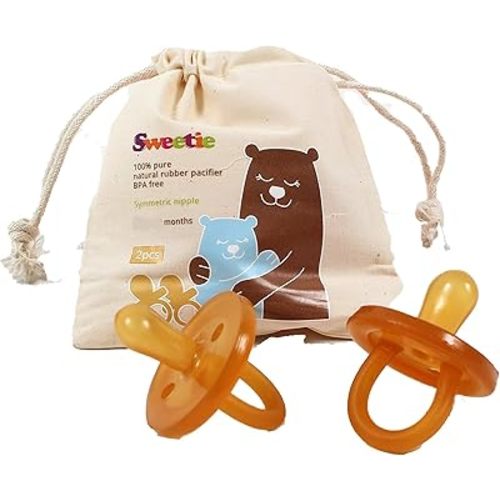 Sweetie Rubber Pacifier Natural Rubber Natural Rubber Pacifier with Symmetrical Nipple 2 Count (0-6 Month/Small)