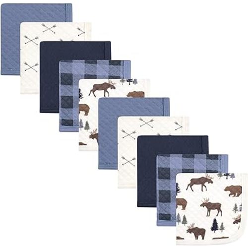 Hudson Baby Unisex Baby Quilted Cotton Washcloths, Moose Bear, One Size