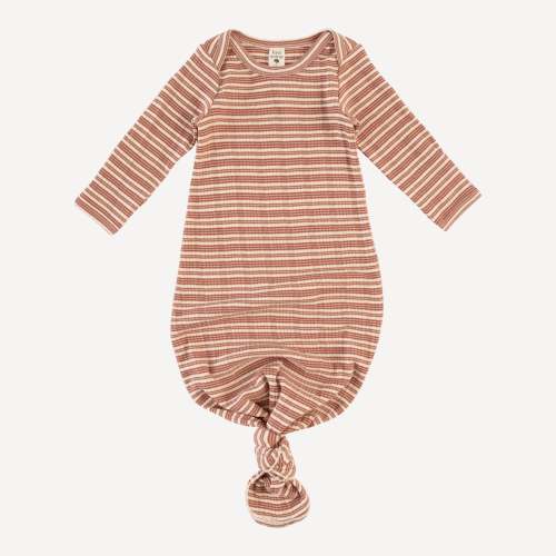 long sleeve lap neck knotted gown | rust stripe | organic cotton multi – kate quinn