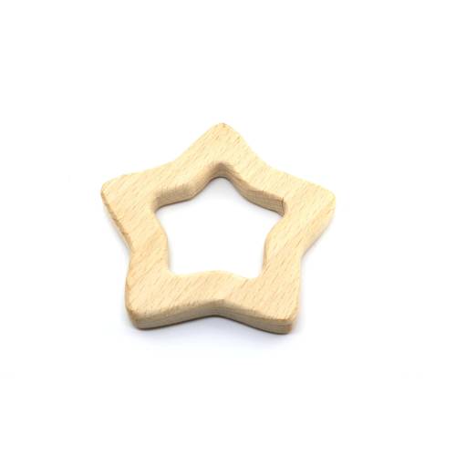 Raw Wooden Teether, Natural Beech Wood, Star Teether, 75mm Baby Teethers, Unfinished Wood