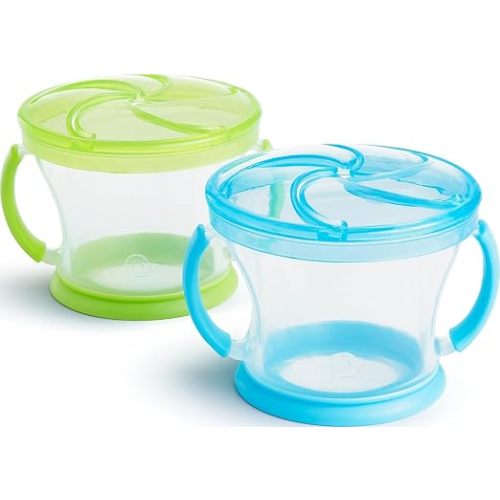 Munchkin Snack Catcher Toddler Snack Cups, No Spill, 2 Pack, Blue/Green