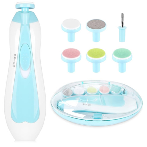 Electric Nail File Drill for Baby No Sharp Claws Hurt, 6 in 1 Safety Cutter Trimmer Clipper for Toes and Fingers (Blue)