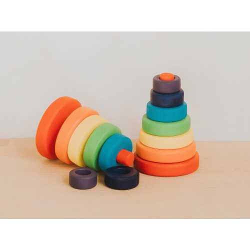 Wooden Rainbow Pyramid Stacking Toy, Wooden Stacking Rings, Teak Wooden Toy, Tower Of Rings Stacking, Gift For Kids, Educational Toys