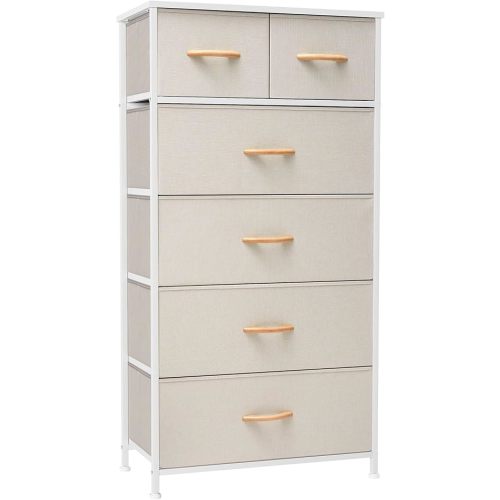 Crestlive Products Dresser for Bedroom Tall Skinny Dresser Storage Tower - Sturdy Steel Frame, Wood Top, Fabric Bins, Wood Handles - Organizer Unit for Entryway, Hallway, Closets - 6 Drawers (Beige)