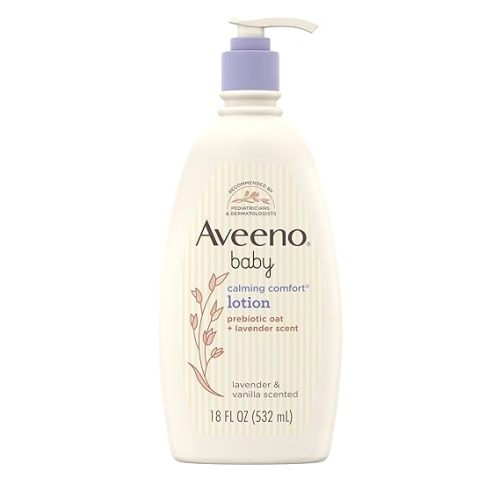 Aveeno Baby Calming Comfort Moisturizing Lotion with Relaxing Lavender & Vanilla Scents, Non-Greasy Body Lotion with Natural Oatmeal & Dimethicone, Paraben- & Phthalate-Free, 18 fl. Oz