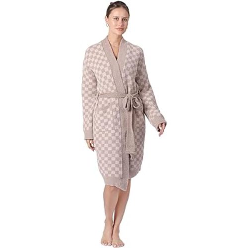 bearberry Cozy Robe Lightweight Soft Plush Robe Vertical Bar Hoodless Sleepwear Nightgown with Pockets for Women