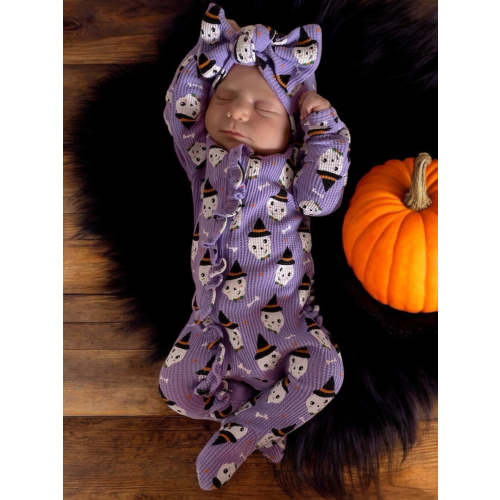 Organic Waffle Ruffle Zip Footie, Spooky Skeleton