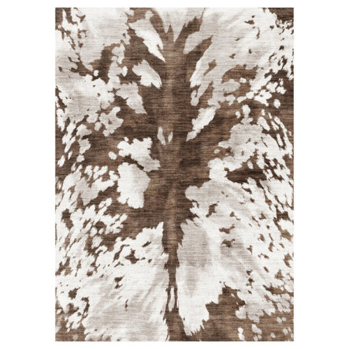 Rayna Charley Cow Modern Animal Print Indoor Area Rug, Brown Ivory Flat Pile for Living Room & Bedroom