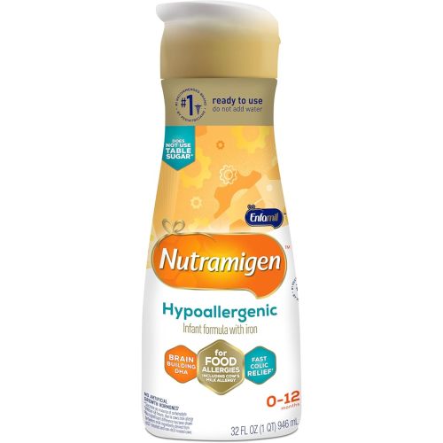 Enfamil Nutramigen Hypoallergenic Baby Formula with Iron, Lactose Free, Colic Relief from Cow's Milk Allergy Starts in 24 Hours, Brain Building DHA, Probiotic LGG for Immune Support, 32 Fl Oz Bottle
