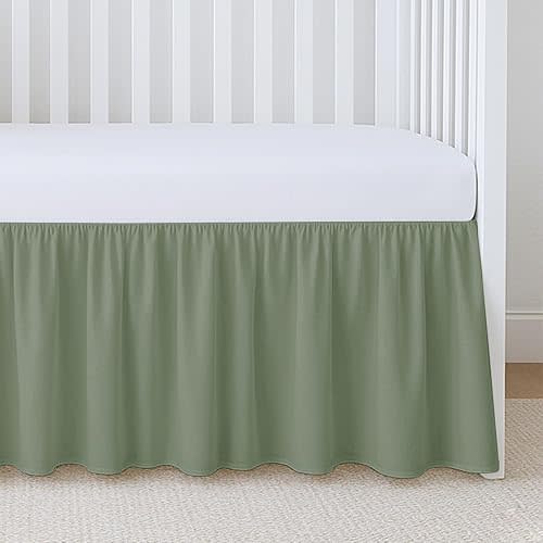 Crib Ruffle Bed Skirt Microfiber Nursery Bedding Skirt for Baby Girls (28” x 52” x 14’’) Inch - Sage Solid