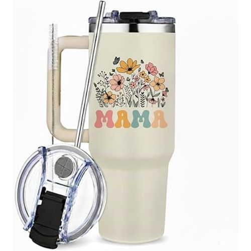 Mama Tumbler Gifts,40oz Tumbler with Handle for Moms, Travel Tumbler Gifts for Mother's Day women Birthday Christmas, Mama s Gift from daughter and Son