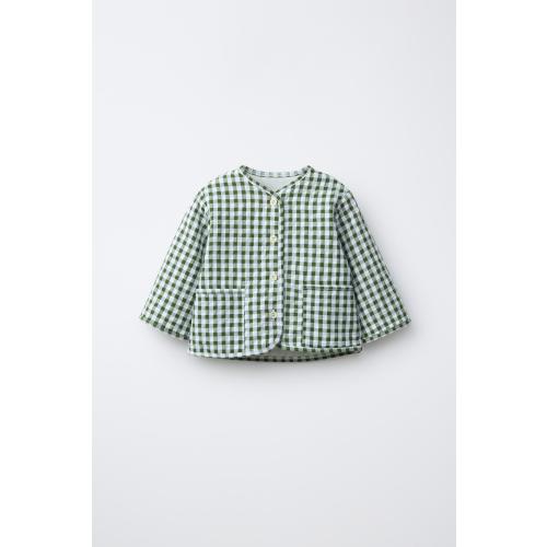 GINGHAM CHECK JACKET - Ecru / Green | ZARA United States