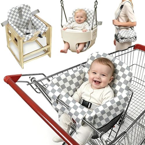 Padded Shopping Cart Seat Cover for Baby,Adjustable Grocery Cart Cover for Baby Infant Toddler,High Chair Cover for Restaurant & Swing seat Cover,Machine Washable (Gery)