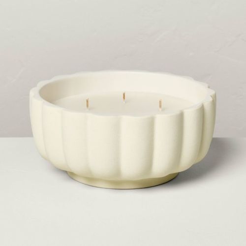 5-Wick Rustic Ceramic Salt Scalloped Jar Candle Cream 32oz - Hearth & Hand™ with Magnolia: Farmhouse Decor, Sea Salt Scent