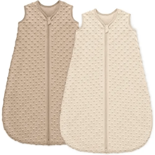 Fleece Baby Sleep Sack 0-6 Months with Plush Dots 1.5 Tog Baby Wearable Blanket with 2-Way Zipper Warm Baby Sleep Bag for Toddler Infant Newborn - Small, Coffee