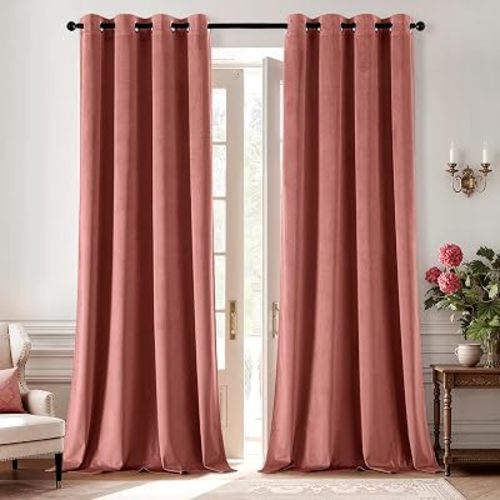 Dusty Rose Velvet Curtains 84 Inch Length for Bedroom 2 Panels