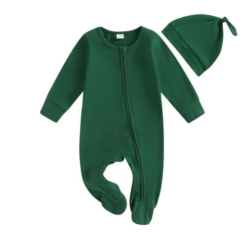 Odeerbi 0-6 Months Baby Boys Girls Cotton Romper with Hat Set Children's Solid Color Round Neck Long Sleeve Jumpsuit Baby Boys Girls Clothes