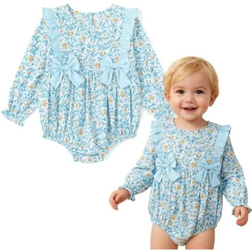 Simplee kids Baby Girl Romper, Long Sleeve Ruffle, 0-3T