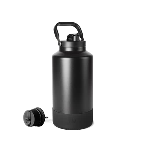 Simple Modern Water Bottle Jug | Straw & Chug Lid | 128oz, Black | Trek Pivot Gallon Insulated Stainless Steel Water Jug with Handle | Interchangeable Lid, Boot | Midnight Black