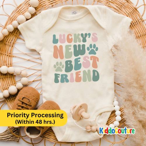 Personalized Dogs New Best Friend Baby Onesie®, New Best Friend Onesie®, Dog Name Onesie®, Dog Best Friend Baby Body Suit, KC-PL32
