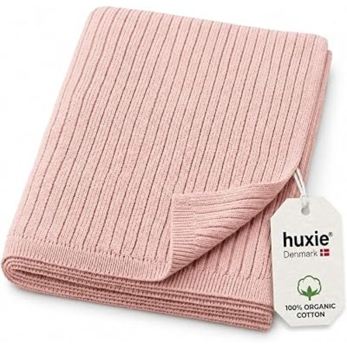 100% Organic Cotton Knit Receiving Baby Blanket for Newborns - Soft, Breathable Blanket for Crib & Stroller - Nursery Gift (Blush)