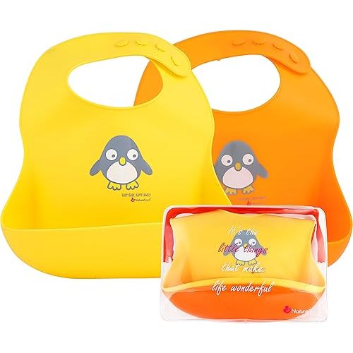 NatureBond Silicone Baby Bibs Easily Wipe Clean With Waterproof Pouch (2 PCs)