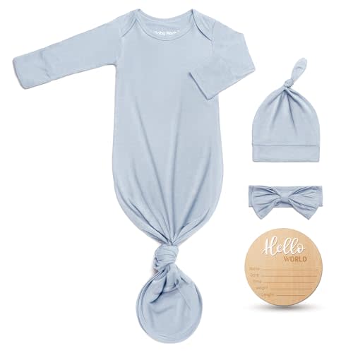 Hello World Newborn Outfit Knotted Gown 0-3 Months, Baby Girl Boy Coming Home Sleeper with Sign
