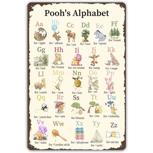 Cute Inspirational Vintage Pooh Metal Sign, Nursery Wall Art Hanger Decor, Pooh Poster Decorations, Pooh's Educational Wall Art for Classroom Wall, Kid's Rooms, Living Rooms,12x16 Inch