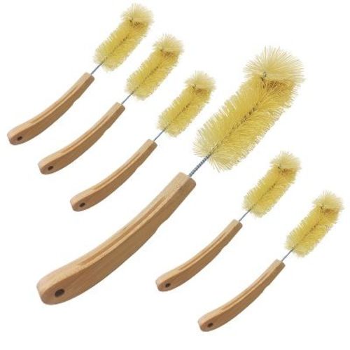 LOLA Bamboo Bottle Brush, 6 Pack, Ergonomic Durable Bamboo Handle, Non Scratch, Easy Storage, Bristles Made from Recycled Soda/Water Bottles