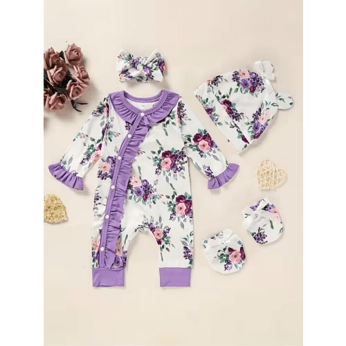 newborn girl floral jumpsuit baby girl long sleeve - Temu