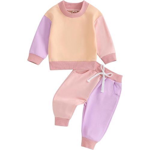 Fernvia Toddler Baby Girl Clothes 3 6 9 12 18 24 Months Fall Outfits Solid Long Sleeve Sweatshirt Tops + Pants Set