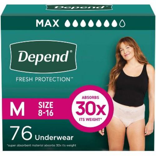 Depend Fresh Protection Adult Incontinence & Postpartum Underwear for Women - Maximum Absorbency - M - Blush - 76ct