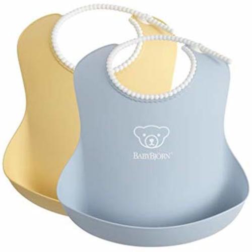 BABYBJÖRN Baby Bib, 2-Pack, Powder Yellow/Blue - Powder Yellow/ Blue