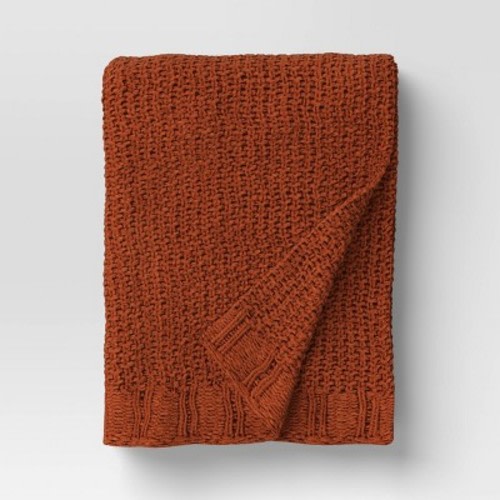 Chenille Knit Throw Blanket Orange - Threshold™
