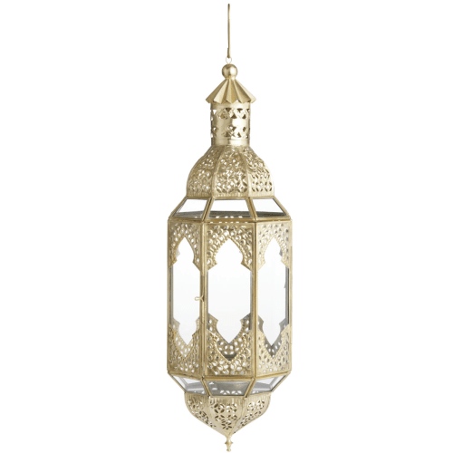 Latika Tall Antique Gold Hanging Candle Lantern